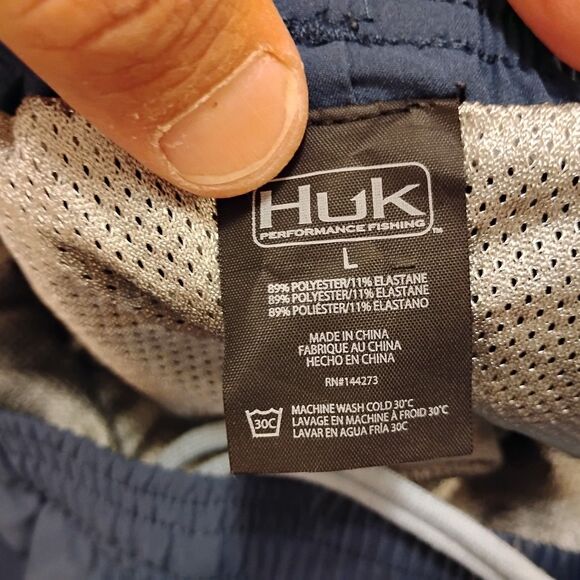 Huk Pursuit Volley shorts mens L Large navy blue swim fishing lined stretch - Picture 7 of 10